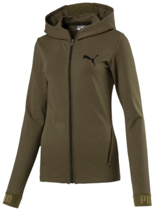 Толстовка женская Puma Urban Sports FZ Hoody, цвет: темно-зеленый. 59404414. Размер L (46/48)59404414 Толстовка женская Puma Urban Sports FZ Hoody, цвет: темно-зеленый. 59404414. Размер L (46/48)59404414Модель декорирована набивным логотипом Puma с прорезиненными элементами и изготовлена с использованием высокофункциональной технологии DryCell, которая отводит влагу, поддерживает тело сухим и гарантирует комфорт во время активных тренировок и занятий спортом. Подкладка капюшона выполнена из мягкого и уютного трикотажа. Манжеты и капюшон снабжены эластичными шнурами с фирменной символикой. Карманы в боковых швах удобны и вместительны. Удлиненный и закругленный задний подол надежно защищает поясницу. Фасон в обтяжку по фигуре с приталенным силуэтом.