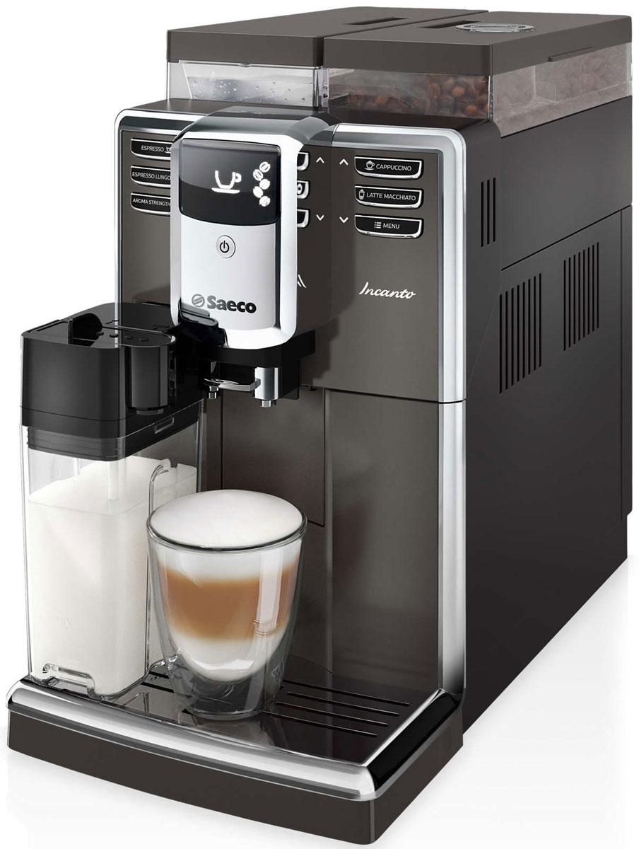 Philips Saeco HD8919/59, Black кофемашинаHD8919/59 Philips Saeco HD8919/59, Black кофемашинаHD8919/59Кофемашина Philips Saeco HD8919/59 задает новые стандарты в своем классе. Компактный корпус вмещает в себя дополнительные возможности благодаря современным итальянским технологиям высшего качества, разработанным для приготовления божественного кофе.Керамический материал устойчив к износу, обеспечивает долгий срок службы и бесшумную работу. Это значит, что качество помола кофе будет оставаться неизменно превосходным при приготовлении более чем 15 000 чашек кофе, в которых сохранится весь аромат кофейных зерен.Готовьте множество напитков для любых случаев: бодрящий эспрессо, классический кофе или кофейный напиток на основе молока — с помощью автоматической кофемашины вы быстро и без лишних усилий сварите идеальный кофе!Фильтр для воды AquaClean улучшает качество кофе, очищая воду. Также он предотвращает скопление известкового налета в контуре подачи воды: регулярно меняйте фильтр, чтобы готовить до 5000 чашек кофе без очистки кофемашины от накипи.Эта кофемашина оснащена технологией автоматической очистки контура водой перед включением и выключением, поэтому кофе всегда будет вкусным и ароматным. Регулярная очистка от накипи продлевает срок службы прибора. Кофемашина не только сообщает о необходимости проведения очистки от накипи — на дисплее отображаются пошаговые инструкции, помогающие ее выполнить.Данная модель имеет набор полезных функций, которые помогут приготовить вкусный кофе так, как нравится именно вам. Выбирайте и сохраняйте в памяти крепость, объем и температуру для каждого вида напитка. Попробуйте свои силы: экспериментируйте и изобретайте новые сочетания!Каждый напиток будет украшен нежной молочной пеной, которая идеально дополнит вкус кофе. Молочный кувшин дважды взбивает молоко и подает нежную пену прямо в чашку без разбрызгивания и при оптимальной температуре. Кувшин обеспечивает гигиеничность, и его можно хранить в холодильнике.Забудьте о едва теплом кофе. Бойлер кофемашины быстро нагревается, поэтому даже первая чашка будет горячей и ароматной. Больше не нужно ждать — готовьте горячий кофе и капучино для всей семьи. Секрет заключается в легком корпусе бойлера, выполненном из алюминия и нержавеющей стали: он быстро нагревается до нужной температуры.Благодаря уникальной функции быстрой очистки кувшина вы можете после каждого использования выполнять тщательную промывку простым нажатием кнопки.Наслаждаться настоящими капучино и латте макиато, приготовленными при идеальной температуре, теперь просто как никогда. Просто наполните молочный кувшин и присоедините его к кофемашине, затем выберите любимый напиток. Будет ли это капучино или просто взбитое молоко, приготовление займет всего несколько секунд, без разбрызгивания.Сохраните оптимальный объем для любого вида кофе или кофейного напитка на основе молока. Вы сможете одним нажатием кнопки готовить эспрессо, классический кофе и любые другие напитки так, как нравится именно вам.Кофемашина не занимает много места благодаря компактной конструкции, а увеличенные контейнер для зерен и резервуар для воды не требуют частого наполнения или опустошения. Интеллектуальная автоматическая кофемашина гарантирует максимальное удобство использования и производительность благодаря высокой емкости резервуара для воды, контейнера для кофейных зерен и контейнера для отходов.