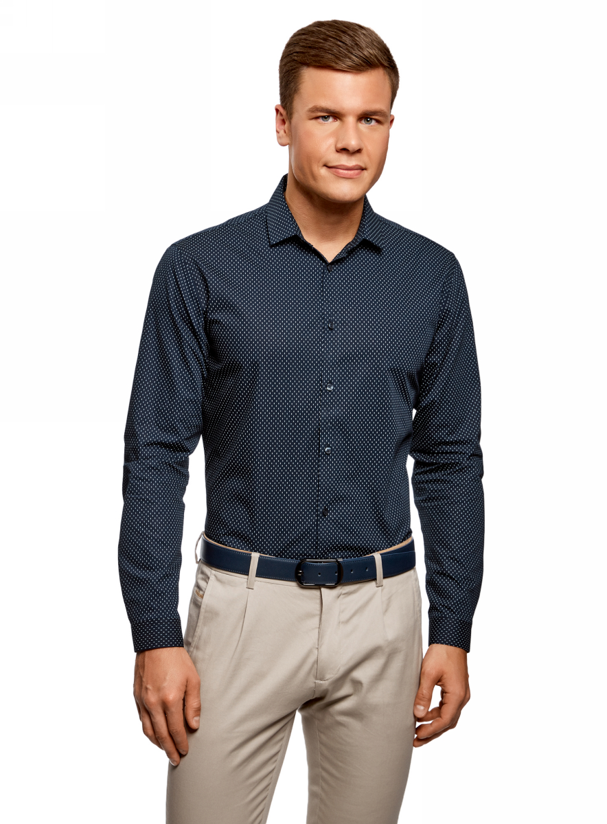 Рубашка мужская oodji Lab, цвет: темно-синий, белый. 3L110265M/44425N/7910G. Размер 37 (42-182)