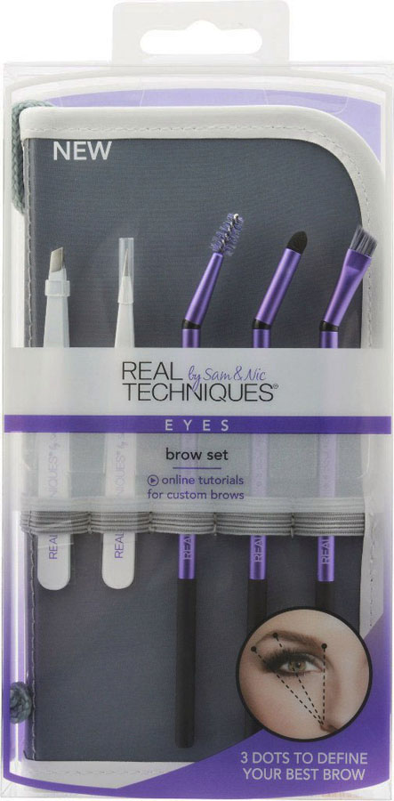 Real Techniques Набор для бровей Brow set1536M Real Techniques Набор для бровей Brow set1536MНабор для бровей brow set в практичном чехле включает пять инструментов для создания идеальной формы бровей: brow scissors: миниатюрные ножницы из нержавеющей стали со скругленными концами для придания волоскам формы на долгое время; Подсказка: можно использовать для коррекции длины накладных ресниц; angled tweezer: металлический пинцет со скошенным краем для коррекции бровей; brow brush: плоская скошенная кисть для окрашивания и прорисовки идеальной формы бровей brow spoolie: щеточка-расческа для моделирования бровей; brow highlighting brush: кисть для нанесения хайлайтера или консилара на подбровное пространство; case: чехол для хранения и транспортировки кистей.
