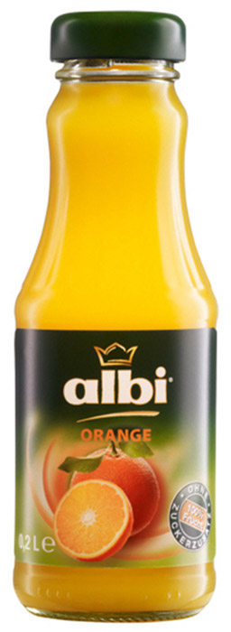 ALBI сок апельсиновый 100%, 0,2 л4003240470004 ALBI сок апельсиновый 100%, 0,2 л4003240470004Компания Albi - известный производитель соков из Германии, крупнейшая семейная фирма, на родине входящая в тройку лидеров продаж. Основой успеха фирмы Albi стали высокое качество сырья и технология изготовления со сбережением полезных свойств плодов. Изготавливается продукция Albi из местного сырья нового урожая. Благодаря усовершенствованной системе контроля, отбираются только спелые и здоровые фрукты и овощи. Плоды поступают на переработку напрямую из сада, поэтому продукция Albi сохраняет все витамины и минералы отборных плодов. Благодаря использованию современной технологии продукция Albi не содержит сахара, консервантов и красителей, что подтвердит любое лабораторное независимое исследование. Оригинальные и классические фруктовые, овощные соки, нектары и фруктовые напитки представляют широкий ассортимент продукции Albi.
