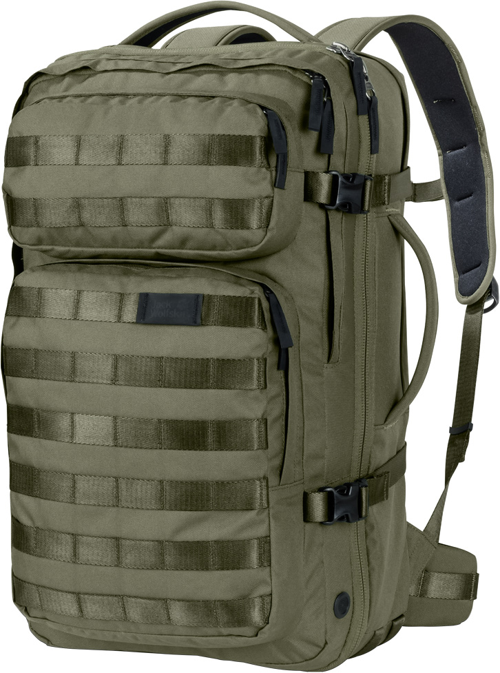 Рюкзак Jack Wolfskin Trt 32 Pack, цвет: хаки, 32 л. 2001-50522001-5052 Рюкзак Jack Wolfskin Trt 32 Pack, цвет: хаки, 32 л. 2001-50522001-5052Рюкзак Jack Wolfskin Trt 32 Pack - прочный дорожный рюкзак с секциями, как у чемодана, и многочисленными креплениями для снаряжения. Это многофункциональный суперпрочный гибридный рюкзак с дизайном в стиле хай-тек. Система подвески убирается внутрь, а размеры рюкзака соответствуют габаритным требованиям к ручной клади. Отделения рюкзака структурированы по принципу чемодана на колесах.Trt 32 Pack - прочный, выносливый, технологичный - новая линейка рюкзаков, предназначенных для технарей, которые предпочитают многофункциональные вещи, сделанные на совесть. Отличительной чертой линейки рюкзаков TRT является инновационная система модульных креплений для снаряжения спереди.Модель Trt 32 Pack оснащена комфортными лямками, которые можно втянуть внутрь и спрятать за смягчающей подушкой спинки, и двумя ручками, которые позволяют вам носить ее как рюкзак или как сумку - в зависимости от ситуации. Дизайн типа раскладушка, широко раскрывающийся клапан и эластичные петли в основном отделении напоминают классический чемодан. Собираться в дорогу еще никогда не было так просто.В рюкзаке также предусмотрено дополнительное внутреннее отделение с хорошей вентиляцией для грязной одежды. Ближе к спинке есть мягкий карман для вашего ноутбука (15), который открывается отдельно специальной молнией. В одном из двух передних отделений имеется мягкая флисовая подкладка для безопасного хранения ваших очков и других хрупких предметов. Еще одна классная деталь - это съемная лента для ключей с открывашкой для бутылки.Объем: 32 л.
