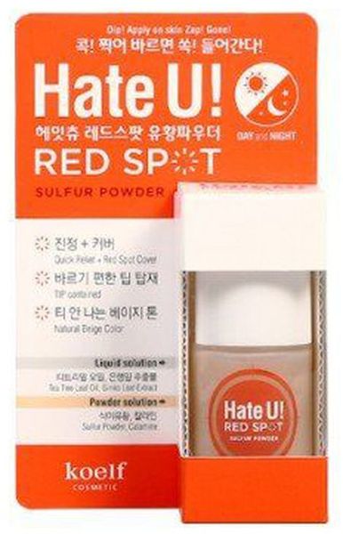 Koelf Лечащее и маскирующее средство от прыщей с серой Hate U Red Spot Sulfur Powder, 15 г850047 Koelf Лечащее и маскирующее средство от прыщей с серой Hate U Red Spot Sulfur Powder, 15 г850047Точечное средство от высыпаний и покраснений. Скорая помощь не только для тех, у кого проблемная кожа, но и для тех, у кого время от времени появляются высыпания и покрасенния. Средство с двухфазной текстурой (снизу пудра, сверху жидкость) и естественным бежевым оттенком поможет замаскировать кожные несовершенства, которые так портят настроение и внешний вид. Не забивает поры и не мешает коже дышать. Уникальность средства в том, что оно не только маскирует, но и лечит воспаления, а также предупреждает их повторное появление.
