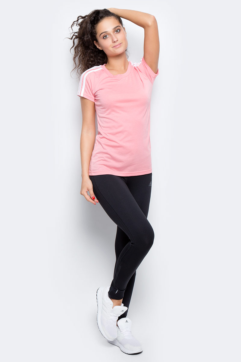 Футболка женская Adidas Ess 3s Slim Tee, цвет: розовый. BR2459. Размер XL (52/54)BR2459 Футболка женская Adidas Ess 3s Slim Tee, цвет: розовый. BR2459. Размер XL (52/54)BR2459Комфортная женская футболка от Adidas с короткими рукавами и круглым вырезом горловины выполнена из высококачественного материала. Модель оформлена на плечах тримя полосками.