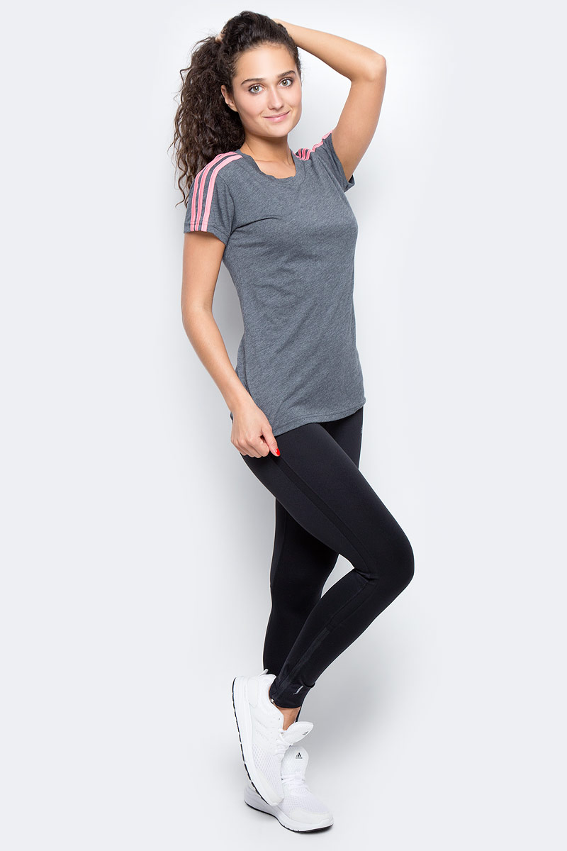 Футболка женская Adidas Ess 3s Slim Tee, цвет: серый, розовый. BR2454. Размер XXL (56/58)BR2454 Футболка женская Adidas Ess 3s Slim Tee, цвет: серый, розовый. BR2454. Размер XXL (56/58)BR2454Комфортная женская футболка от Adidas с короткими рукавами и круглым вырезом горловины выполнена из высококачественного материала. Модель оформлена на плечах тримя полосками.