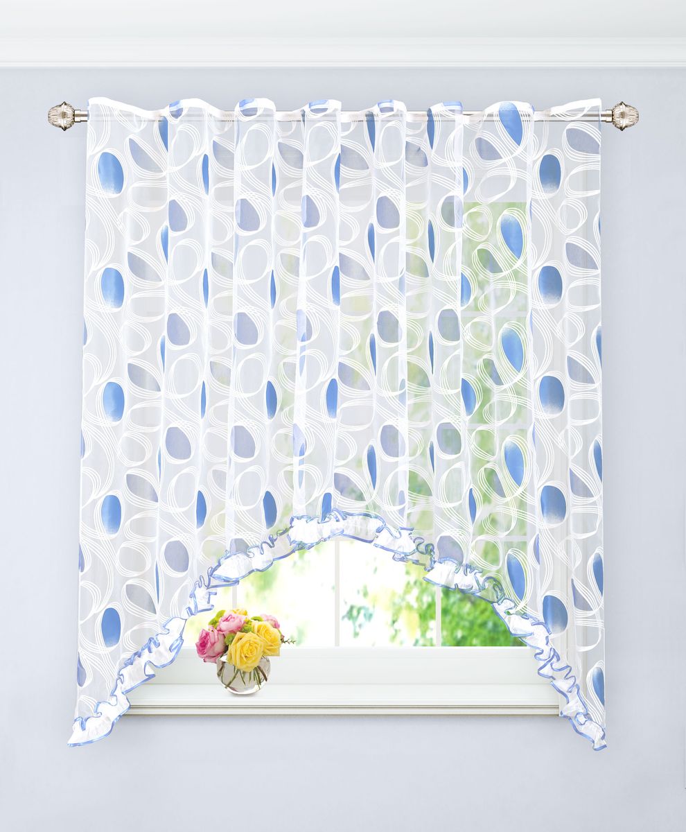 Арка Garden, на ленте, с рюшей, цвет: синий, высота 180 см. С 4355-W260 V23С 4355 - W260 V23 Арка Garden, на ленте, с рюшей, цвет: синий, высота 180 см. С 4355-W260 V23С 4355 - W260 V23Арка Garden выполнена из органзы с рисунком. Приятная текстура и цвет штор привлекут к себе внимание и органично впишутся в интерьер помещения. Штора крепится на карниз при помощи ленты, которая поможет красиво и равномерно задрапировать верх. Приятная текстура и цвет штор привлекут к себе внимание и органично впишутся в интерьер помещения.Высота: 180 см