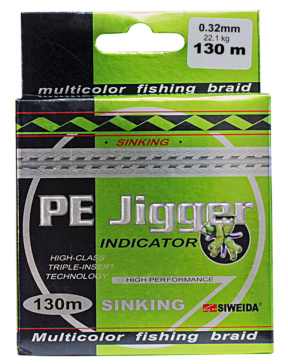Шнур плетеный SWD Pe Jigger Indicator, длина 130 м, сечение 0,32 мм, нагрузка 22,1 кг0036421 Шнур плетеный SWD Pe Jigger Indicator, длина 130 м, сечение 0,32 мм, нагрузка 22,1 кг0036421Пятицветный тонущий плетеный шнур, изготовленный из волокна DYNEEMA, сечением 0,32мм (разрывная нагрузка 22,10кг) и длиной 130м. Благодаря микроволокнам полиэтилена (Super PE) шнур имеет очень плотное плетение, не впитывает воду, имеет гладкую поверхность и одинаковое сечение по всей длине. Отличается практически нулевой растяжимостью, что позволяет полностью контролировать спиннинговую приманку. Длина куска одного цвета - 10м. Это позволяет рыболовам точно контролировать дальность заброса приманки. Подходит для всех видов ловли хищника.
