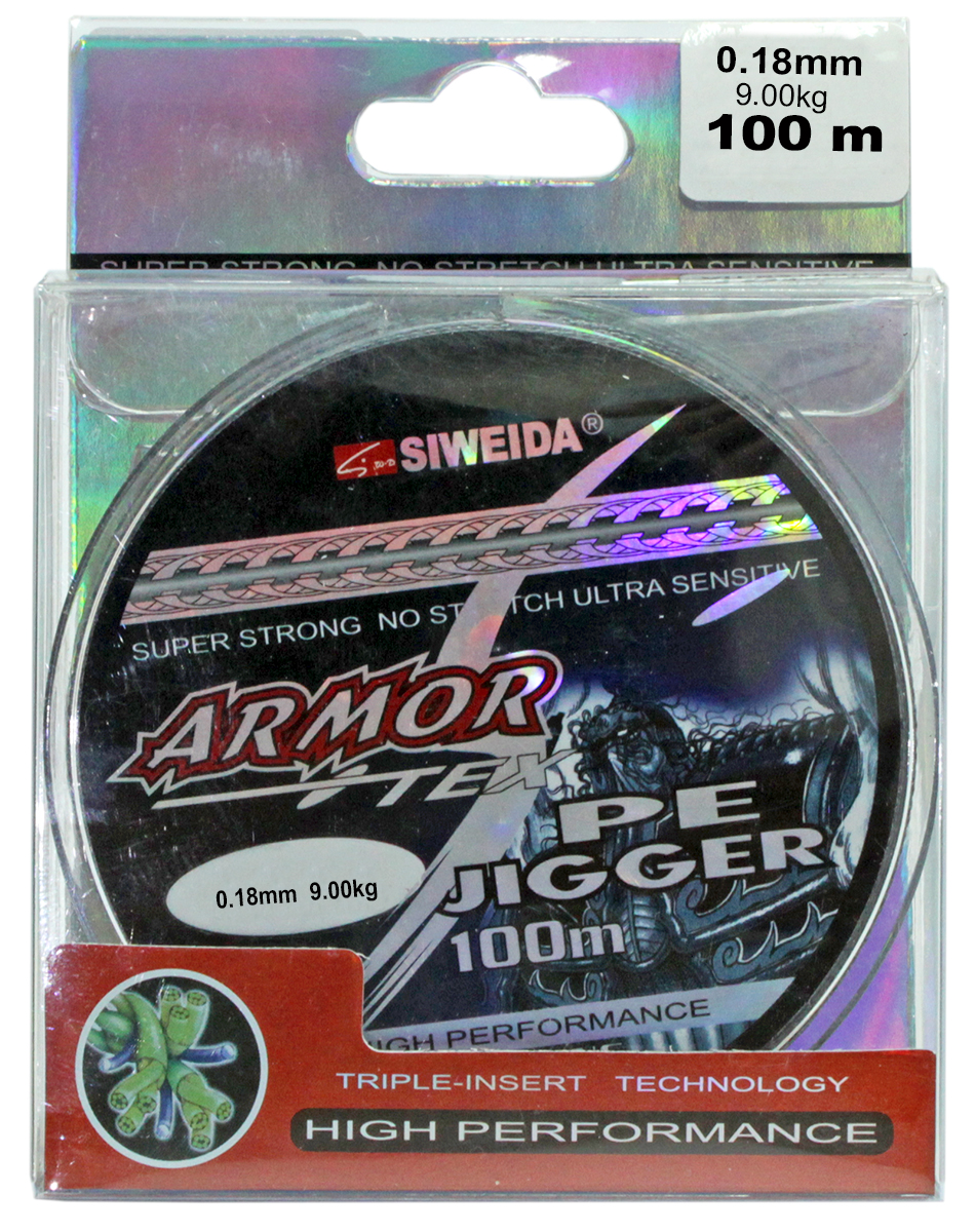 Шнур плетеный SWD Armor, цвет: серый, длина 100 м, сечение 0,18 мм, нагрузка 9 кг13-12-17-429 Шнур плетеный SWD Armor, цвет: серый, длина 100 м, сечение 0,18 мм, нагрузка 9 кг13-12-17-429Плетеный шнур, изготовленный из волокна DYNEEMA, сечением 0,18мм (разрывная нагрузка 9,00кг) и длиной 100м. Благодаря микроволокнам полиэтилена (Super PE) шнур имеет очень плотное плетение, не впитывает воду, имеет гладкую поверхность и одинаковое сечение по всей длине. Отличается практически нулевой растяжимостью, что позволяет полностью контролировать спиннинговую приманку. Идеален для всех видов ловли. Цвет - серый.