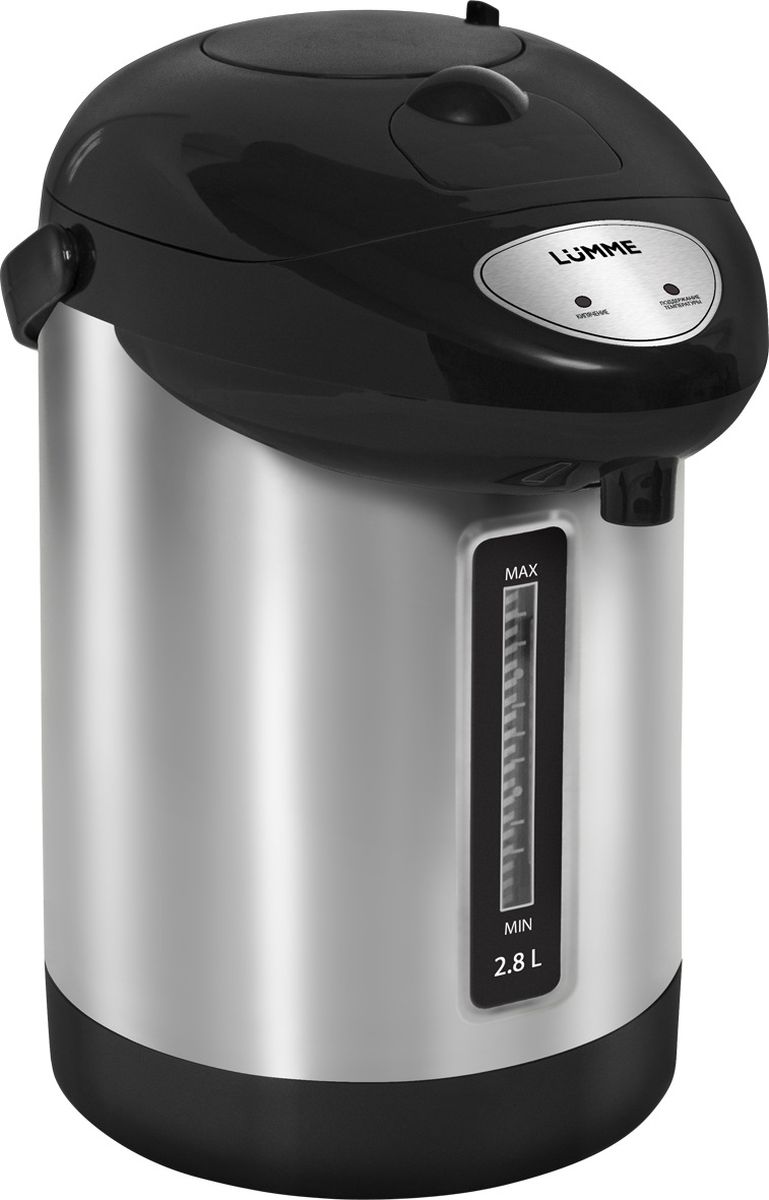 Lumme LU-295, Black Pearl термопотLU-295 жемчуг Lumme LU-295, Black Pearl термопотLU-295 жемчуг2,8-литровый термопот Lumme LU-295 с ручным насосом для безопасной подачи кипятка.Два режима работы – автокипячение и поддержание температуры позволяют использовать термопот с наименьшими энергозатратами, при этом теплая вода или кипяток остаются всегда под рукой.Благодаря корпусу из высококачественной пищевой нержавеющей стали и закрытому нагревательному элементу термопот обладает значительной прочностью и экологически чист - нержавеющая сталь не имеет запаха и сохраняет природные натуральные свойства воды.Шкала уровня воды на корпусе позволяет легко определить необходимость наполнения термопота водой, а LED-индикаторы режимов работы – проконтролировать его состояние.Термопот оснащен такими функциями безопасности как автоматическое отключение при закипании и отключение при недостаточном количестве воды.Плоское дно термопота с закрытым нагревательным элементом очень функционально – легко моется, противостоит накипи, не ржавеет, не подвержено коррозии, а значит, обеспечивает термопоту максимально долгий срок службы.