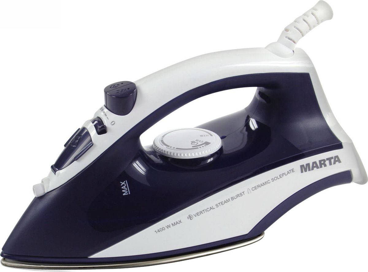 Marta MT-1129, Blue Sapphire утюгMT-1129 сапфир Marta MT-1129, Blue Sapphire утюгMT-1129 сапфир1600 Ватт подошва с цветным керам.покрытием, верт. отпаривание, паровой удар 60 гр/мин, подача пара 25гр/мин, самоочистка, объем резервуара 175 мл