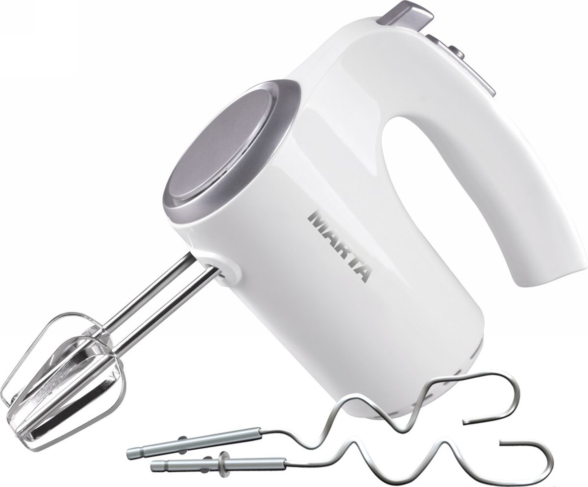 Marta MT-1509, White Pearl миксерMT-1509 жемчуг Marta MT-1509, White Pearl миксерMT-1509 жемчугКомпактный миксер Marta MT-1509 с комплектом насадок подходит для смешивания жидкостей, замешивания теста, взбивания яиц или крема, приготовления пюре. Миксер удобен и прост в использовании, имеет эргономичный дизайн корпуса, выполненного из высококачественного пластика.5 скоростных режимов позволят выбрать оптимальную скорость вращения насадок для любого продукта. Кнопка извлечения насадок упрощает уход за миксером после окончания работы.