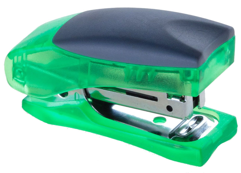 Office Force Stationery Степлер Stand up Mini, цвет зеленый прозрачный, до 12 листов30032 Office Force Stationery Степлер Stand up Mini, цвет зеленый прозрачный, до 12 листов30032Cтеплер Office Force Stand Up Mini с эргономичным корпусом и надежным механизмом. Цвет - зеленый, прозрачный. Прорезиненный упор обеспечивает комфорт при работе. Компактные размеры позволяют экономить место на рабочем столе. Пробивает до 12 листов бумаги плотностью 80 г/м?. Тип и размер применяемых скоб -24/6;26/6. Максимальная глубина закладки бумаги- 20 мм. Вместимость контейнера - до 50 скоб. Режим сшивания листов - закрытый. Материал - пластик, металл. Размер - 68х44х30 мм. Можно хранить вертикально и горизонтально. Наличие антистеплера. Антискользящее покрытие.