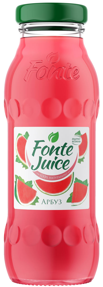 Fonte juice Нектар из арбуза, 0,2 л4607050697189 Fonte juice Нектар из арбуза, 0,2 л4607050697189100% натуральный Fonte Juice обогащён комплексом витаминов С, В3,В5 и В6, которые способствуют повышению иммунитета. Новый арбузный вкус создан, чтобы напоминать о жарком лете и дарить ощущение приятной прохлады. Fonte Juice Арбуз - любовь с первого глотка.Рекомендовано к употреблению с 5 лет.