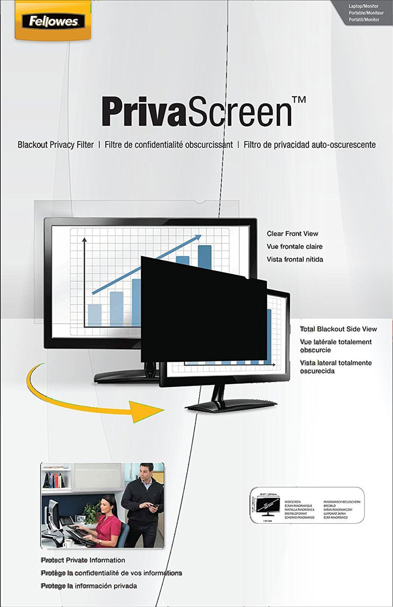 Fellowes Privascreen 12.5 16:9, фильтр конфиденциальностиFS-48130 Fellowes Privascreen 12.5 16:9, фильтр конфиденциальностиFS-48130Fellowes Privascreen предназначен для защиты информации от посторонних - затемняет экран при просмотре под углом от 30 градусов, при этом при прямом просмотре изображение остается четким. Устраняет блики, защищает экран от царапин и отпечатков пальцев. Легко устанавливается и удаляется.