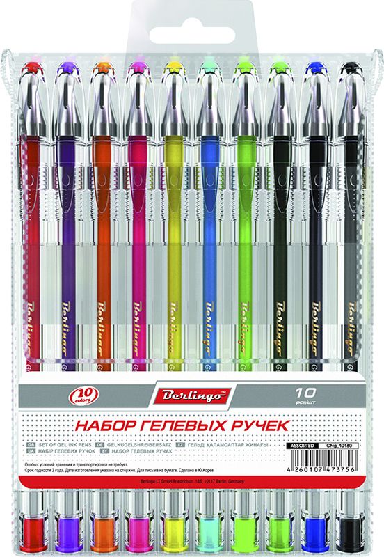 Berlingo Набор гелевых ручек Techno-Gel 10 цветовCNg_10160 Berlingo Набор гелевых ручек Techno-Gel 10 цветовCNg_10160Наборы разноцветных гелевых ручек. Удобный корпус ручек с рифлением в зоне захвата препятствует скольжению пальцев при письме. Прозрачный корпус позволяет контролировать расход чернил. Цвет деталей корпуса соответствует цвету чернил. Качественные гелевые чернила обеспечивают четкое и ровное письмо. Диаметр пишущего узла - 0,5 мм. Наборы упакованы в пеналы из прозрачного пластика с европодвесом.