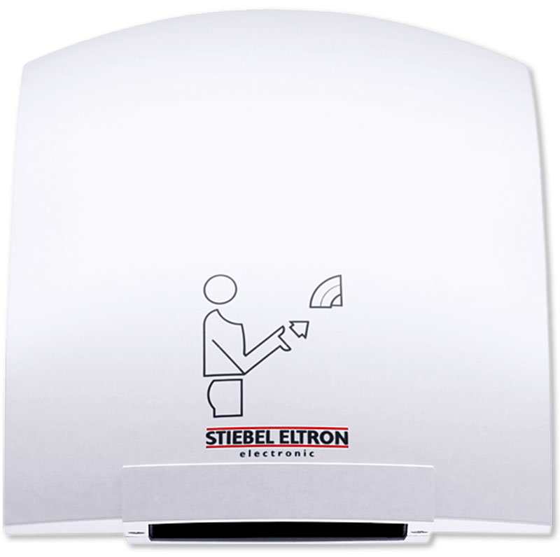 Stiebel Eltron HTT 4 WS сушилка для рук30061 Stiebel Eltron HTT 4 WS сушилка для рук30061Stiebel Eltron НТT 4 WS представляет собой сушилку настенного крепления с сенсорным инфракрасным датчиком включения, реагирующим на приближение рук, на определенное расстояние (6-12 сантиметров от выпускной решетки). Среднее время высушивания составляет 20 секунд. По истечении трех секунд с момента удаления рук из зоны сушки, прибор выключается. Специально спроектированная форма исключает размещение различных предметов на верхней части корпуса. Прибор разработан для установки и функционирования в многолюдных местах, производственных и бытовых помещениях, аэропортах, вокзалах, точках общественного питания. Конструкция аппарата имеет пластиковый держатель для установки патронов с ароматизаторами воздуха. Работа аппарата практически бесшумна, и достаточно экономична.Во время работы, температура воздуха сушилки Stiebel Eltron НТT 4 WS на выходе достигает 90 градусов Цельсия. Для исключения перегрева, опасность которого может возникнуть в случае перекрытия выходных отверстий решетки, прибор оборудован температурным датчиком, автоматически отключающим нагревательный элемент. Встроенный вентилятор в свою очередь продолжает работу, охлаждая внутренние элементы прибора. Повторное включение режима нагрева происходит также в автоматическом режиме, спустя одну-две минуты.Надежные инфракрасные сенсоры прибора, рассчитанные на 10 000 000 включений, оборудованы внутренней защитой, отключающей прибор при длительном перекрытии сенсора (как правило, более 3 секунд), предотвращая нежелательную эксплуатацию в непрерывном режиме и оберегая тем самым двигатель от перегрева. Корпус прибора имеет усиленную двойную изоляцию, что разрешает использование в электрической сети без дополнительного заземления.Сертификация по классу защиты - IP 23. Первая цифра 2 соответствует защите оболочки от случайного касания пальцами опасных частей оборудования. Кодовое число - 3, обозначающее водозащиту допускает попадание водяных капель, попадающих на корпус под углом 60 градусов. Исходя из вышеперечисленных допусков, сушилку, возможно, устанавливать в непосредственной близости с точками водораздачи – раковинами, умывальниками, душем.