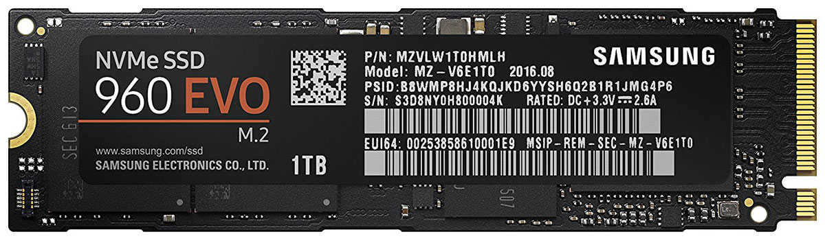 Samsung 960 EVO NVMe M.2 1TB SSD-накопитель (MZ-V6E1T0BW)