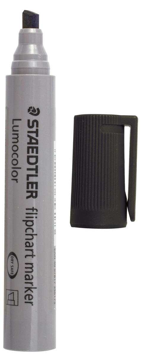 Staedtler Маркер для флипчарта Lumocolor цвет черный 356B-9151021 Staedtler Маркер для флипчарта Lumocolor цвет черный 356B-9151021Чернила на водной основе с нейтральным запахом не пропитывают бумагу, поэтому не пачкают нижележащие листы. Главным образом применяются для письма на бумажных блокнотах для флипчартов и других листах бумаги, используются для проведения презентаций.