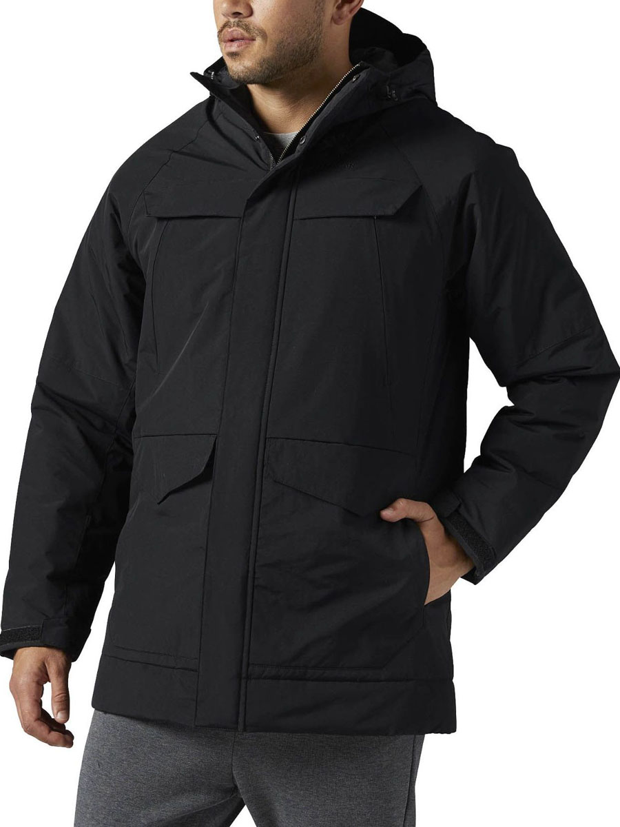 Парка мужская Reebok F MID, цвет: черный. BQ2773. Размер L (52/54)BQ2773 Парка мужская Reebok F MID, цвет: черный. BQ2773. Размер L (52/54)BQ2773В этой теплой парке от Reebok средней длины вам будет нипочем любая непогода. Капюшон на регулируемом шнурке не даст ветру ни единого шанса, а четыре кармана на груди с успехом вместят в себя все необходимые мелочи. Рукава реглан и лаконичный силуэт помогут вам выглядеть стильно даже в самую промозглую погоду.