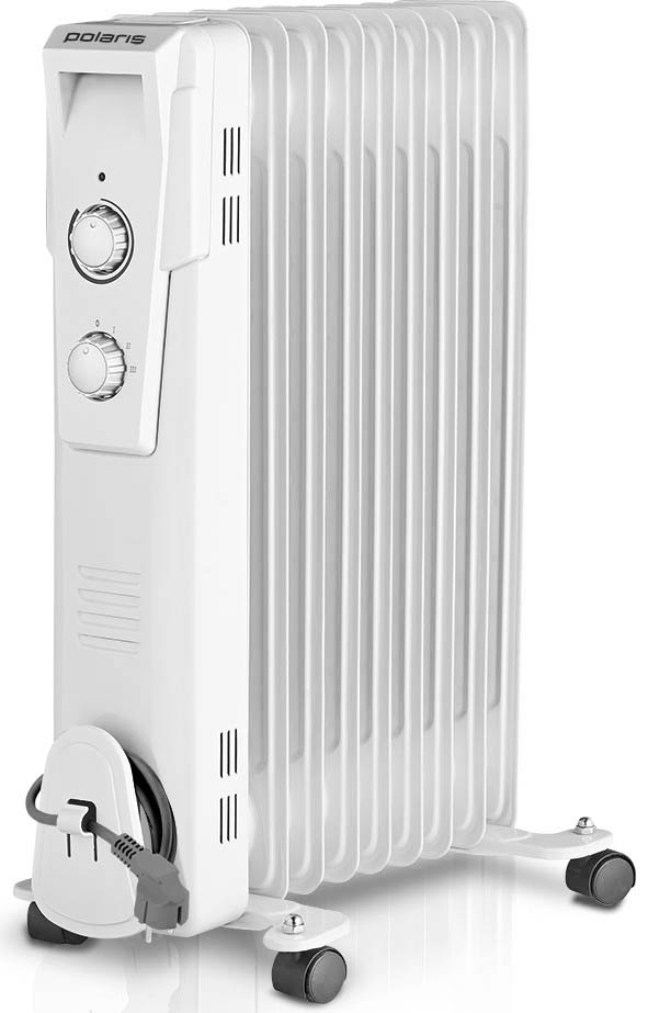 Polaris PRE G 1025 масляный радиатор006628 Polaris PRE G 1025 масляный радиатор006628Масляный радиатор Polaris PRE G 1025 обладает всеми теми характеристиками, которые позволяют эффективно обогревать помещения в холодное время года. Внутри данной модели обогревателя расположены ТЭНы, которые прогревают минеральное масло до высоких температур. Это позволяет нагреть 10 металлических секций и обеспечить нужный температурный режим в помещении площадью до 25 квадратных метров. Следует отметить, что такой обогреватель на протяжении определенного времени отдает тепло даже после отключения питания.Масляный радиатор Polaris PRE G 1025 оснащен регулируемым термостатом, который дает возможность поддерживать в обогреваемом помещении заданную температуру. Для этого достаточно медленно повернуть регулятор термостата против часовой стрелки ровно до того момента, когда погаснет индикатор. Как только температура в помещении понизится, устройство автоматически включится и снова деактивируется при достижении необходимого температурного режима.Удобство использования обогревателя PRE G 1025 обеспечивает удобная ручка и колесики, которые помогут перемещать устройство по дому, вне зависимости от напольного покрытия. Хранение данного масляного радиатора существенно упрощает устройство, предназначенное для намотки сетевого шнура.Система безопасности автоматические отключает радиатор Polaris PRE G 1025 в случае его перегрева.