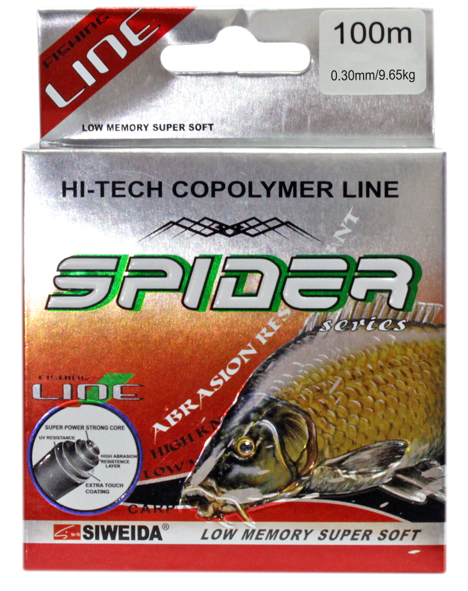 Леска SWD Spider Carp, цвет: черный, длина 100 м, сечение 0,3 мм, нагрузка 9,65 кг5249302 Леска SWD Spider Carp, цвет: черный, длина 100 м, сечение 0,3 мм, нагрузка 9,65 кг5249302Монофильная леска высшего качества сечением 0,30 мм (разрывная нагрузка 9,65 кг) в размотке по 100 м. Не имеет механической памяти. Отличается повышенной прочностью на узле, высокой сопротивляемостью к истиранию и воздействию ультрафиолетовых лучей. Рекомендуется для ловли карпа.