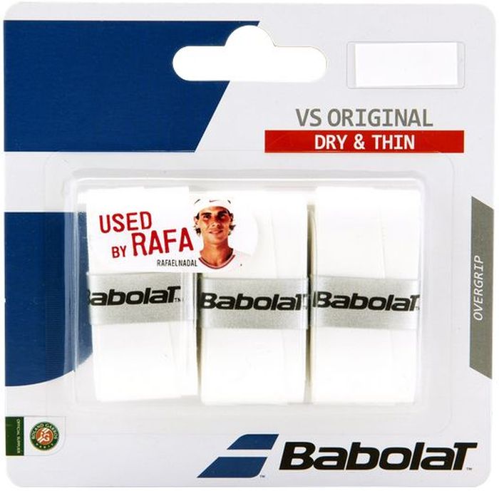 Овергрип BABOLAT VS Grip Original x 3 (Ви Эс Грип Ориджинал), цвет: белый653040 Овергрип BABOLAT VS Grip Original x 3 (Ви Эс Грип Ориджинал), цвет: белый653040Слой полиуретана и тончайшая гладкая поверхность.Сухой на ощупь, тонкий овергрип (0,4 мм). Используется игроками Babolat.1 блистер - 3 овергрипа