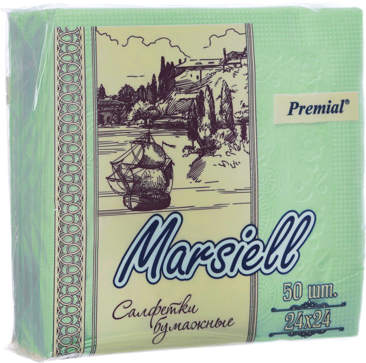 Салфетки бумажные Premial Marsiel, двухслойные, цвет: салатовый, 24 х 24 см, 50 шт0910-2190_салатовый Салфетки бумажные Premial Marsiel, двухслойные, цвет: салатовый, 24 х 24 см, 50 шт0910-2190_салатовыйУниверсальные двухслойные салфетки Premial Marsiel выполнены из высококачественного целлюлозного сырья. Салфетки подходят для косметического, санитарно-гигиенического и хозяйственного назначения. Изделия обладают хорошими впитывающими свойствами. Салфетки имеют мягкую и нежную текстуру.Комплектация: 50 шт.Размер салфетки: 24 х 24 см.