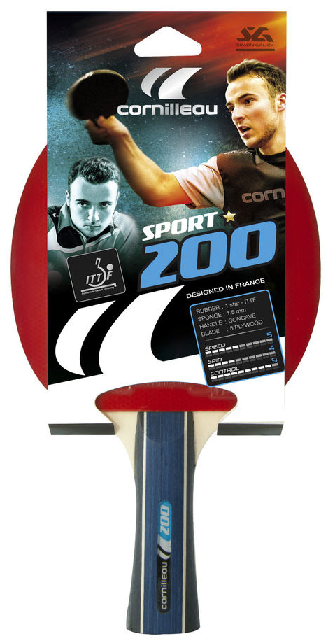 Ракетка для настольного тенниса Cornilleau Sport 200 Gatien432300 Ракетка для настольного тенниса Cornilleau Sport 200 Gatien432300Одобренная ITTF ракетка Sport 200 от всемирно известного производителя Cornilleau идеально подойдет для знакомства с азами настольного тенниса. Она станет лучшим выбором, если нужно купить ракетку для тенниса с контролем 9 баллов, а показателями скорости и вращения – по 8 баллов. Слегка расклешенная ручка будет удобна как детям, так и взрослым. Она не скользит и имеет анатомически правильную форму. Толщина губки у модели составляет 1, 5 миллиметра. Тренировочная ракетка для начинающих, с максимальным контролем. Идеальный выбор для знакомства с настольным теннисом.
