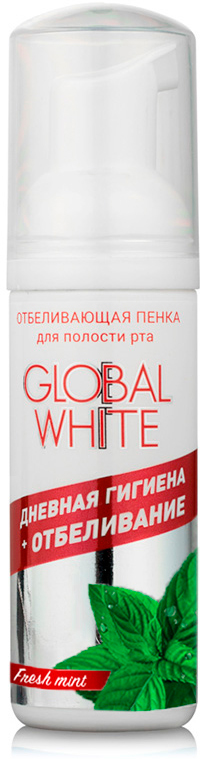 Global White Отбеливающая пенка для полости рта, 50 мл105 Global White Отбеливающая пенка для полости рта, 50 мл105Гигиена + отбеливание на работе и в дороге. Удобная альтернатива традиционным средствам гигиены полости рта. Используется после приема пищи и напитков для удаления мягкого налета. Пенка проникает в самые труднодоступные участки полости рта.