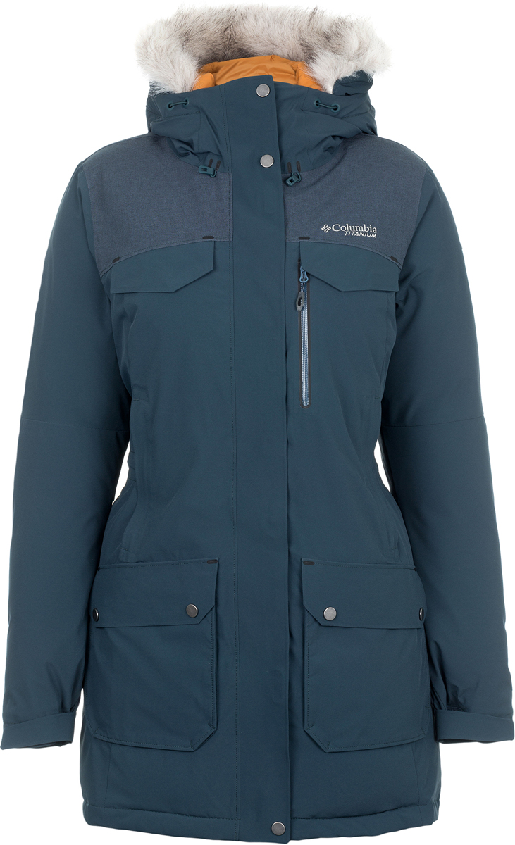 Пуховик женский Columbia Titan Pass 780 Turbodown Womens Down Jacket, цвет: темно-синий. 1735591-494. Размер XL (50)1735591-494 Пуховик женский Columbia Titan Pass 780 Turbodown Womens Down Jacket, цвет: темно-синий. 1735591-494. Размер XL (50)1735591-494Стильный женский удлиненный пуховик Columbia - универсальная зимняя модель - для активного отдыха, занятий спортом и повседневного использования. Пуховик выполнен из нейлона и эластана и дополнен наполнителем из пуха и пера.Пуховик имеет капюшон на регулируемой кулиске. Дополнена модель высокой планкой на кнопках, предотвращающей продувание ветром. Застегивается изделие на пластиковую застежку-молнию и имеет защитную планку на кнопках.Идеальный вариант для тех, кто ценит комфорт и качество.