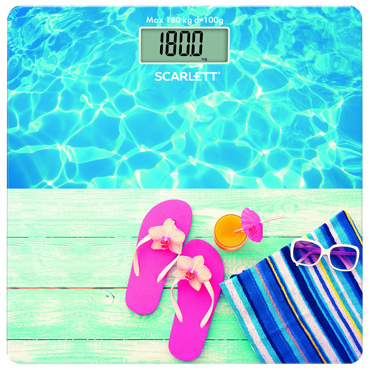 Scarlett SC-BS33E058, Water Pool весы напольныеSC-BS33E058 Scarlett SC-BS33E058, Water Pool весы напольныеSC-BS33E058Напольные весы Scarlett SC-BS33E058 имеют ультратонкий дизайн (5мм), выполнены из качественного высокопрочного стекла. Весы - это простой и удобный способ контролировать свой вес. Максимальная нагрузка на данную модель может составлять 180 кг.При перегрузе загорится предупреждающий сигнал. Также специальная индикация сообщит пользователям о необходимости замены элемента питания. Чтобы весы начали работать, достаточно просто встать на них. После взвешивания прибор отключится самостоятельно.Модель оснащена прорезиненными ножками для предотвращения скольжения и высокочувствительными датчиками.Питание: одна батарейка типа 3V CR2032 (включена в комплект).