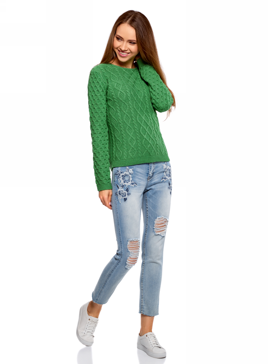 Джемпер женский oodji Ultra, цвет: зеленый. 63805307/47011/6D00N. Размер XL (50)63805307/47011/6D00N Джемпер женский oodji Ultra, цвет: зеленый. 63805307/47011/6D00N. Размер XL (50)63805307/47011/6D00NДжемпер от oodji фактурной вязки выполнен из акриловой пряжи с добавлением шерсти. Модель с круглым вырезом горловины и длинными рукавами на спине дополнена декоративной шнуровкой с лентой.