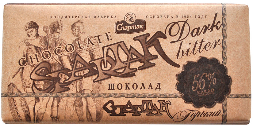 Спартак шоколад горький 56%, 90 г8411 Спартак шоколад горький 56%, 90 г8411Приятный насыщенный вкус и чудесный аромат, элегантная строгость вкуса и 56% отборных какао-продуктов.