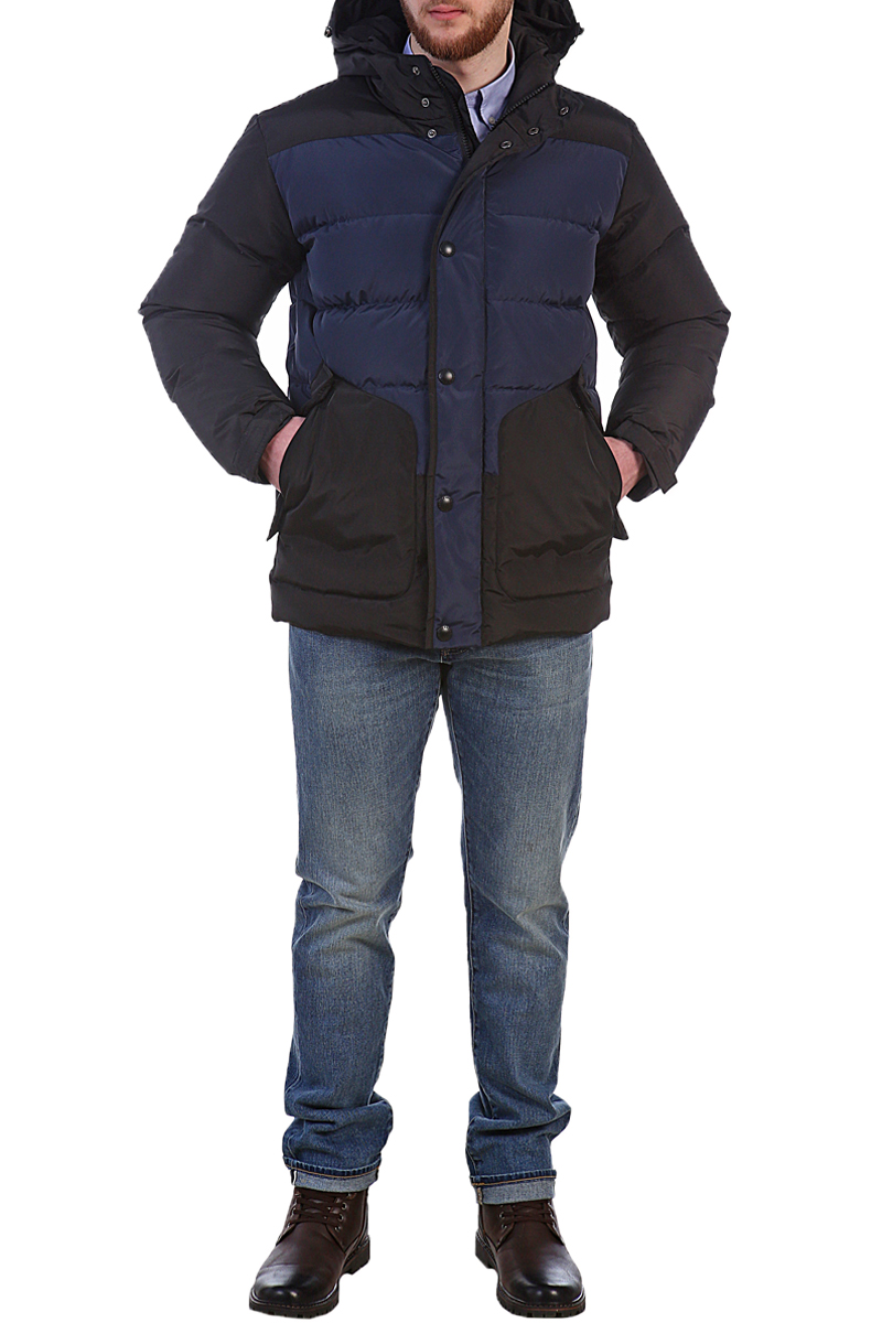 Пуховик мужской Xaska, цвет: черный, синий. 17702. Размер 5417702_Black/Navy Пуховик мужской Xaska, цвет: черный, синий. 17702. Размер 5417702_Black/NavyКуртка пуховая средней длины выполнена из высококачественного материала. Модель с несъемным капюшоном застегивается на застежку-молнию и дополнительно ветрозащитным клапаном на кнопки. Капюшон регулируется с помощью шнурка со стопперами. Регулировка по низу куртки. Спереди расположены карманы на застежках-молниях.