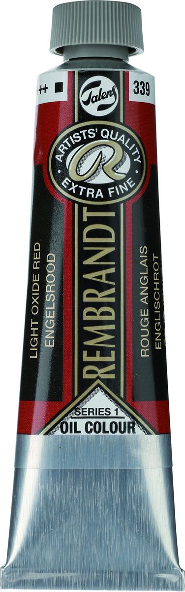 Royal Talens Краска масляная Rembrandt цвет 339 Красный оксид светлый 40 мл01053392 Royal Talens Краска масляная Rembrandt цвет 339 Красный оксид светлый 40 мл01053392Масляные краски Rembrandt – это профессиональные краски исключительно высокого качества и традиций производства с 1899 г. Благодаря высокой концентрации натурального пигмента достигается чистота, насыщенность и глубина цвета. Широкая цветовая палитра и отличный баланс укрывистых и прозрачных оттенков позволят воплотить любые замыслы художника. Работы, написанные масляными красками Rembrandt, на долгие годы сохранят свое великолепие, а цвета не потускнеют и не потеряют интенсивности.Уровень Artist. Основные характеристики:Оптимальная интенсивность цвета с высокой концентрацией пигмента (не содержит наполнителей)Максимальная светостойкость (гарантия сохранения цвета у большинства оттенков – 100 лет)Единая степень вязкостиПалитра из 120 цветов