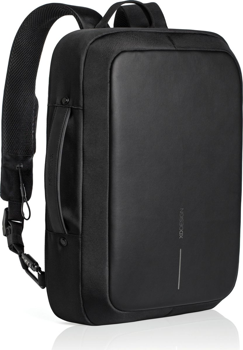Рюкзак для ноутбука XD Design Bobby Bizz, до 15,6, цвет: черныйP705.571 Рюкзак для ноутбука XD Design Bobby Bizz, до 15,6, цвет: черныйP705.571Быстрая трансформация из делового рюкзака и портфель, при этом лямки прячутся в специальные кармашки. Система защиты от краж дополнена тросом, встроенным в правую лямку, и кодовым замком, благодаря чему рюкзак можно пристегнуть почти к любому объекту, а замком можно так же блокировать молнию. Уникальная концепция позволяет открывать рюкзак под тремя разными углами: 30°, 90°, 180°. Металлический каркас по периметру сохранит форму рюкзака и защитит его содержимое. Полная защита от карманников: не открыть, не порезать USB-порт для зарядки гаджетов Легкая трансформация из рюкзака в портфель Светоотражающие полосы Отделение для ноутбука до 15.6 Отделение для планшета до 10 Прочный но легкий металлический каркасВстроенный в лямку стальной трос и кодовый замок Материал: пропилен, полиэстер Размеры: 445 х 310 х 100 мм Вес: 1300 г