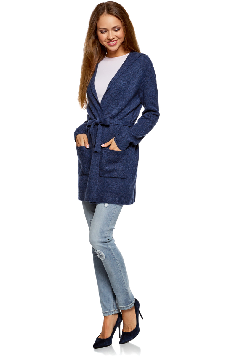 Кардиган женский oodji Collection, цвет: синий. 73207204-2/45963/7529M. Размер L (48)73207204-2/45963/7529M Кардиган женский oodji Collection, цвет: синий. 73207204-2/45963/7529M. Размер L (48)73207204-2/45963/7529MВязаный кардиган от oodji выполнен из пряжи сложного состава. Модель с капюшоном и длинными рукавами без застежки на талии дополнена поясом. По бокам имеются накладные карманы.