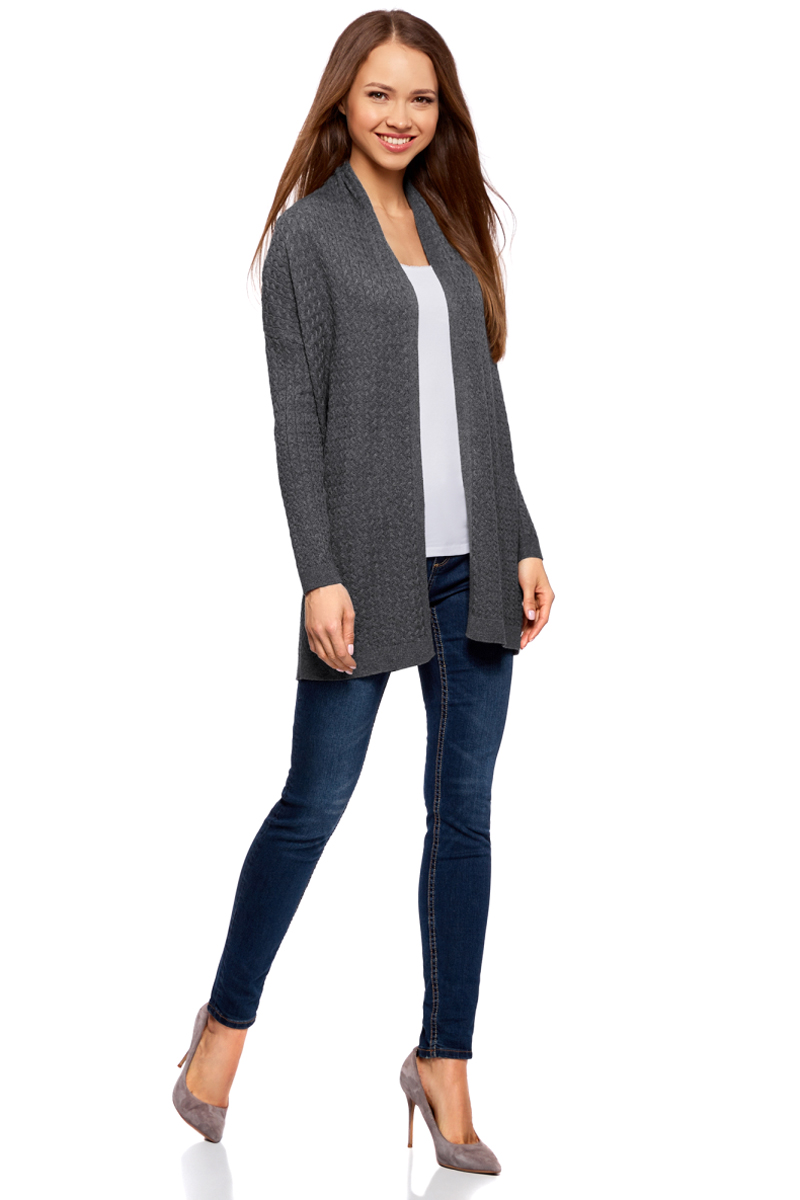 Кардиган женский oodji Collection, цвет: темно-серый. 73212383-1B/46139/2500M. Размер XL (50)73212383-1B/46139/2500M Кардиган женский oodji Collection, цвет: темно-серый. 73212383-1B/46139/2500M. Размер XL (50)73212383-1B/46139/2500MТрикотажный кардиган oodji изготовлен из качественного смесового материала. Модель выполнена с длинными рукавами и без застежки. Кардиган оформлен вязкой косичка.