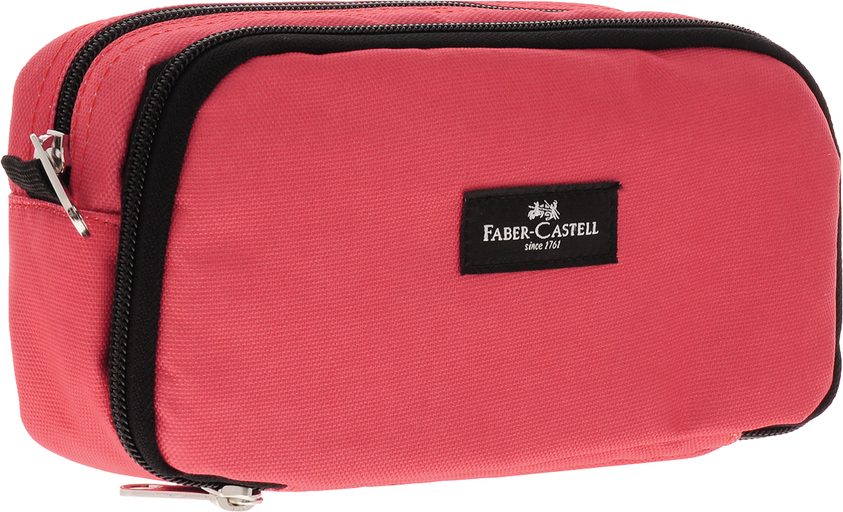 Faber-Castell Пенал цвет коралловый черный191803_коралловый, черный Faber-Castell Пенал цвет коралловый черный191803_коралловый, черныйШкольный пенал Faber-Castell выполнен из текстиля и оформлен нашивкой с логтипом бренда. Пенал содержит два отделения, которые закрываются на молнии. В малом отделении расположены два накладных сетчатых кармана, один из которых застегивается на молнию, а другой на липучку.В таком пенале прекрасно разместятся и останутся в сохранности все письменные принадлежности.