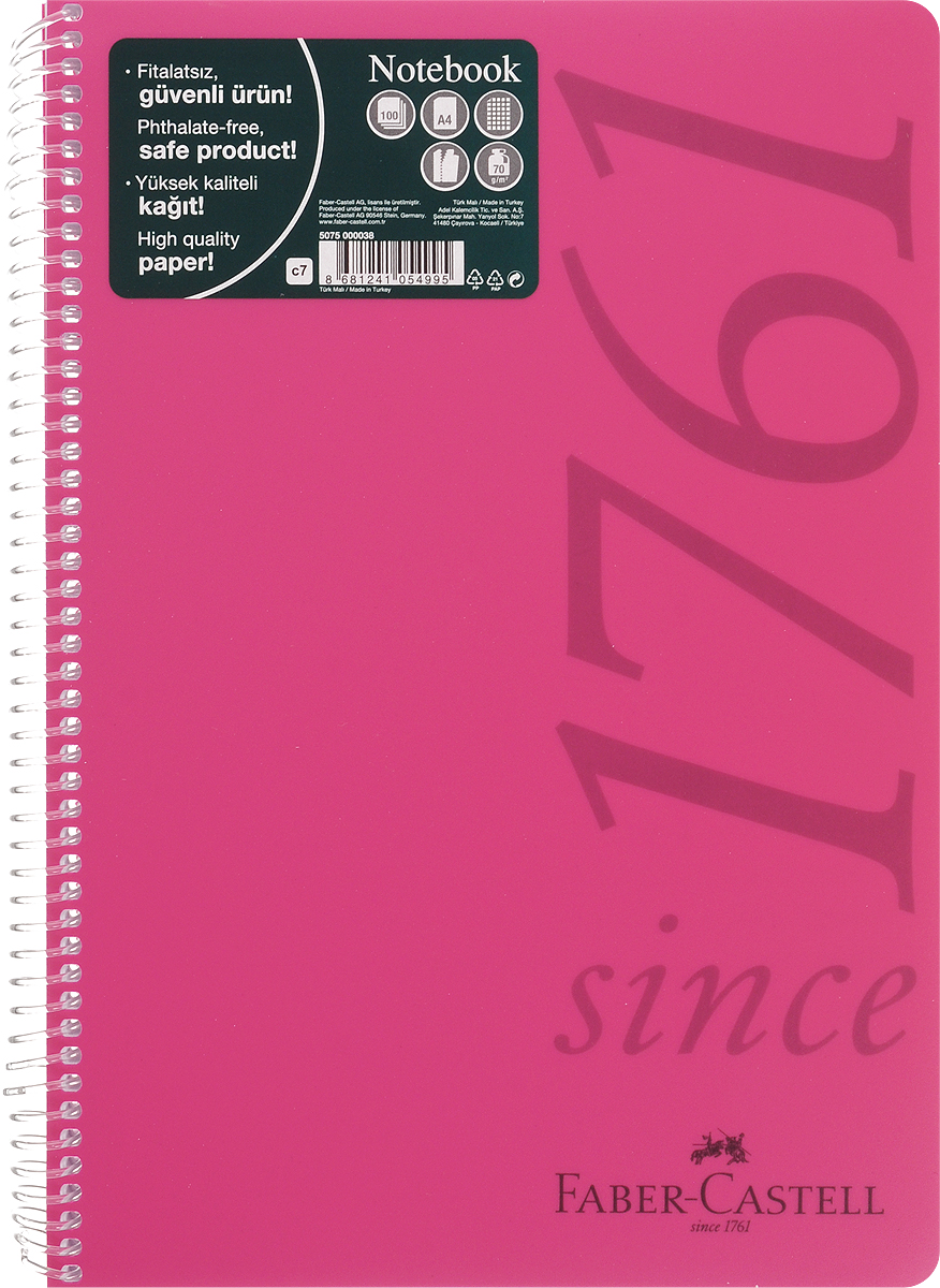Faber-Castell Блокнот Since 1761 100 листов в клетку цвет розовый507038_розовый Faber-Castell Блокнот Since 1761 100 листов в клетку цвет розовый507038_розовыйОригинальный блокнот Faber-Castell Since 1761 в твердой пластиковой обложке подойдет для памятных записей, любимых стихов и многого другого.Внутренний блок состоит из 100 листов в линейку. Блокнот скреплен спиралью. Такой блокнот станет вашим верным помощником, а также отличным подарком для в близких и друзей.