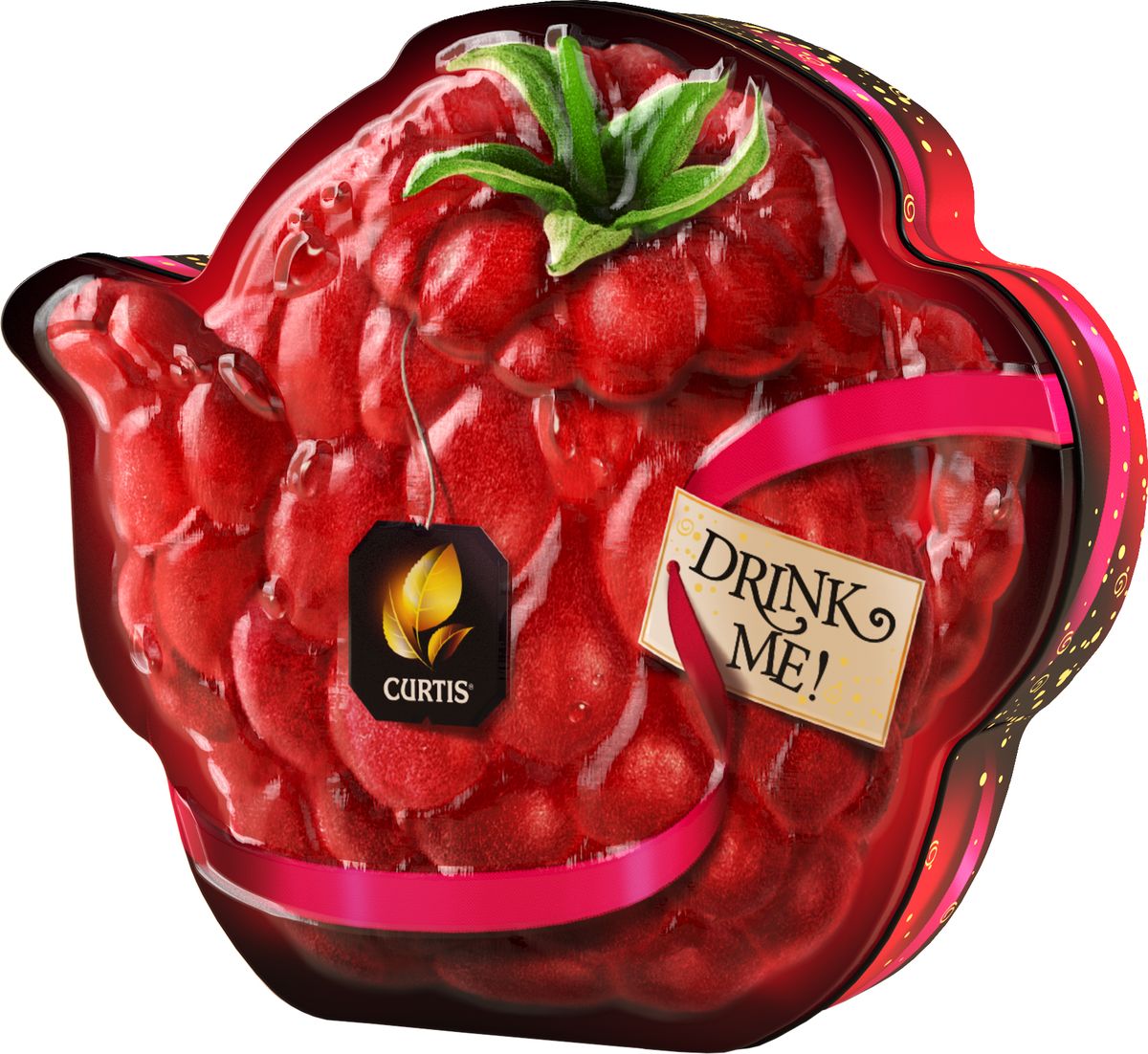 Curtis Drink Me Raspberry Teapot черный листовой арома-чай, 55 г100332 Curtis Drink Me Raspberry Teapot черный листовой арома-чай, 55 г100332Новая уникальная форма банки - яркая оригинальная, выделяется и привлекает внимание. Ароматный черный чай с кусочками малины и сахарными сердечками - Мир удивительный вкусов чая.