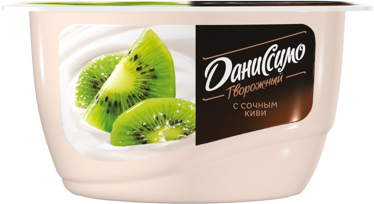 Даниссимо Продукт творожный Киви 5,5%, 130 г99613 Даниссимо Продукт творожный Киви 5,5%, 130 г99613Продукт творожный Даниссимо с сочным киви 5.5% - это нежное кремовое лакомство, сделанное из обезжиренного творога, молока, сливок и фруктов. Взбитый до однородной мягкой консистенции, маложирный и умеренно сладкий.