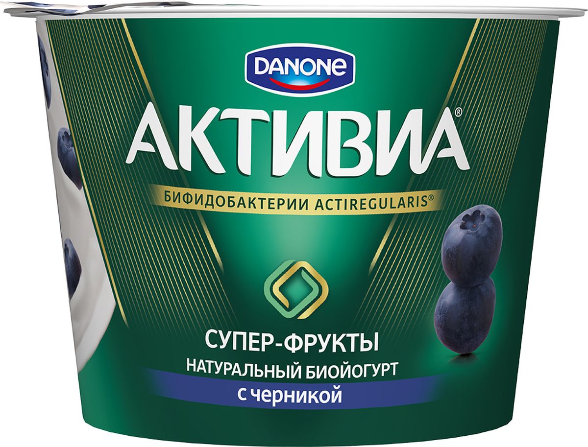 Активия Биойогурт густой Черника 2,4%, 210 г98925 Активия Биойогурт густой Черника 2,4%, 210 г98925Новый биойогурт Активиа Супер-фрукты Черника 2.4% 210 г от компании Danone - это густой и нежный кисломолочный продукт с крупными ягодами и бифидобактериями ActiRegularis.