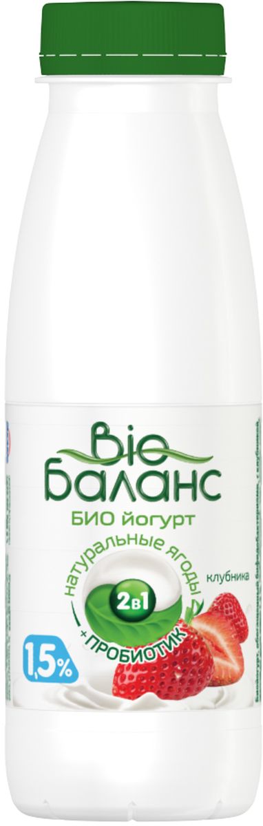 Био-Баланс Биойогурт Клубника 1,5%, 330 г биойогурт bio баланс злаки 1 5%