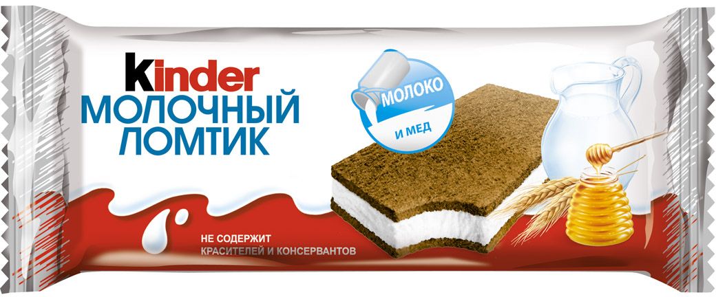 Киндер Бисквитное пирожное Молочный ломтик 27,9% 28 г32913 Киндер Бисквитное пирожное Молочный ломтик 27,9% 28 г32913Воздушное пирожное из тонкого бисквита, обладающего насыщенным вкусом какао с медовыми нотками, дополнено нежной молочной начинкой.