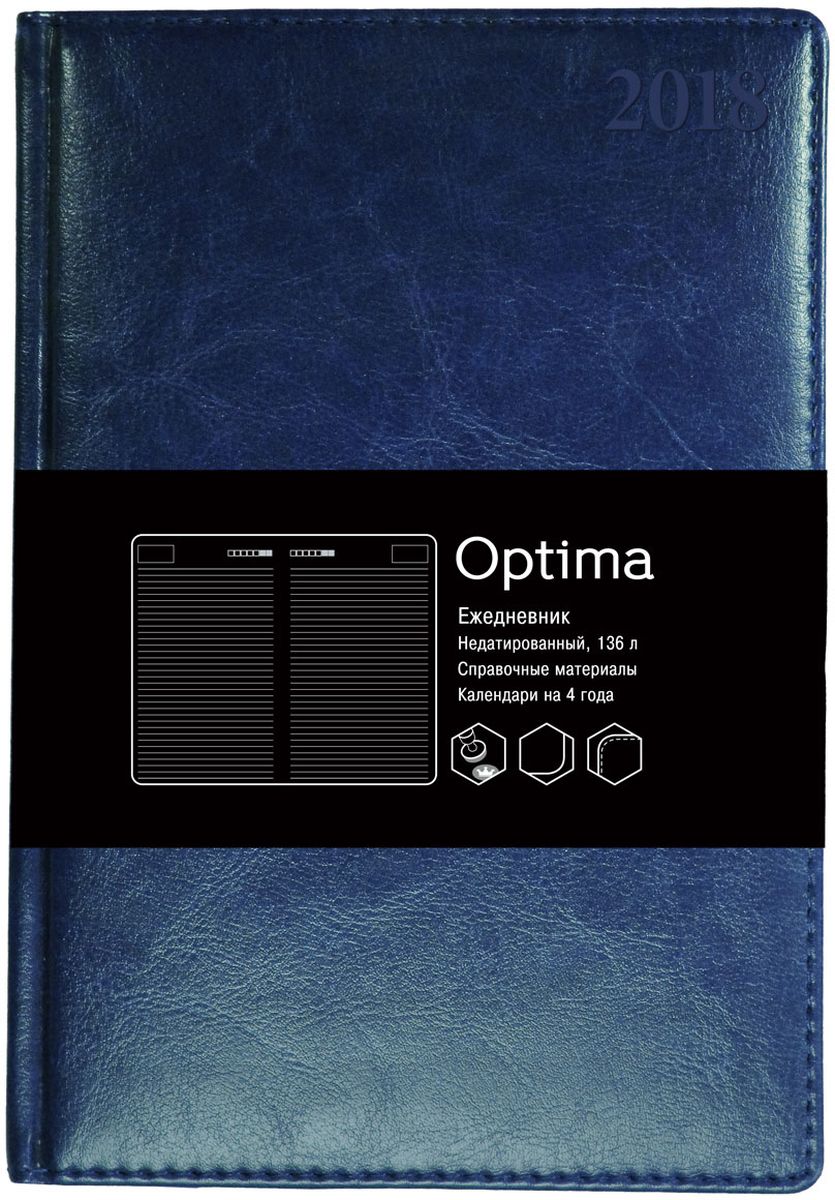 Канц-Эксмо Ежедневник Optima 136 листов формат А5 ЕКО51813605ЕКО51813605 Канц-Эксмо Ежедневник Optima 136 листов формат А5 ЕКО51813605ЕКО51813605Ежедневник А5. недатированный 136л. Иск. кожа с поролоном (Optima)., бумага 60г/м2, белая, скругленные углы, форзацы цветные, индивидуальная упаковка, Optima. Синий (А5 недатированный 136л)