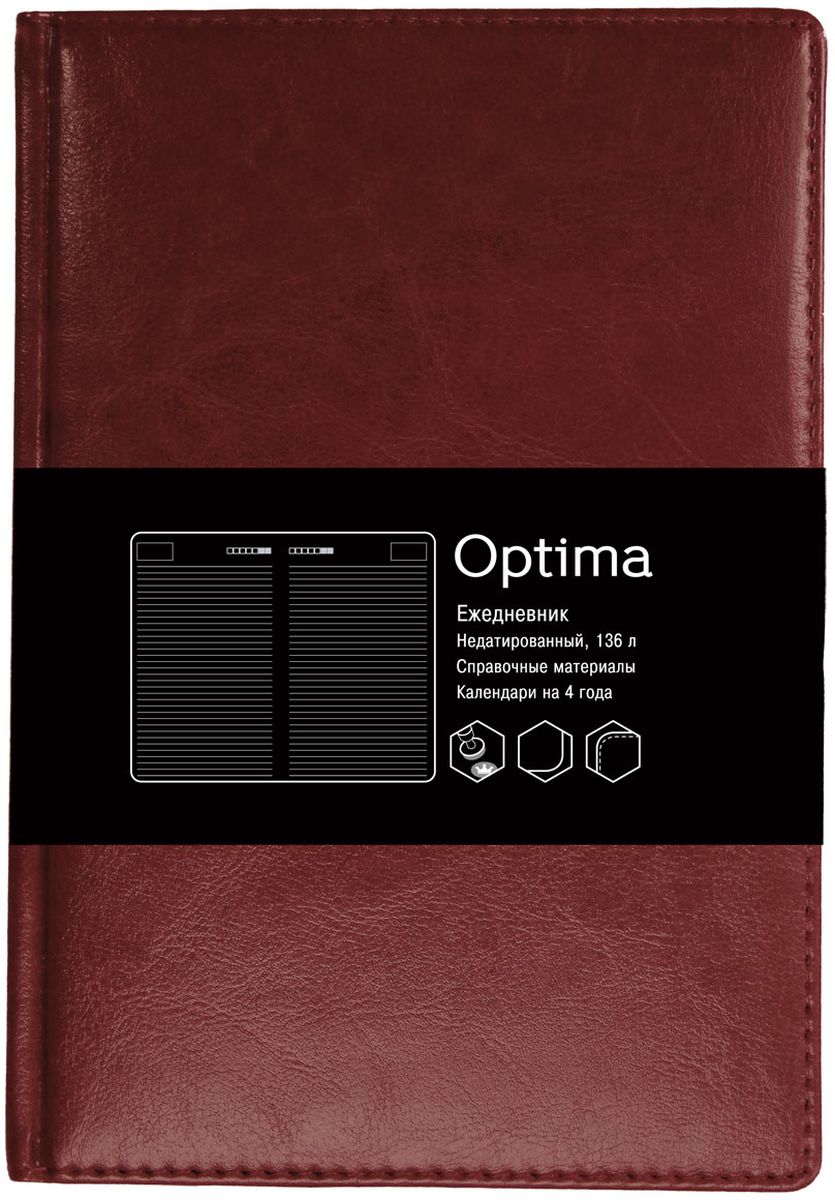 Канц-Эксмо Ежедневник Optima 136 листов формат А5 ЕКО51813608ЕКО51813608 Канц-Эксмо Ежедневник Optima 136 листов формат А5 ЕКО51813608ЕКО51813608Ежедневник А5. недатированный 136л. Иск. кожа с поролоном (Optima)., бумага 60г/м2, белая, скругленные углы, форзацы цветные, индивидуальная упаковка, Optima. Темно-коричневый (А5 недатированный 136л)