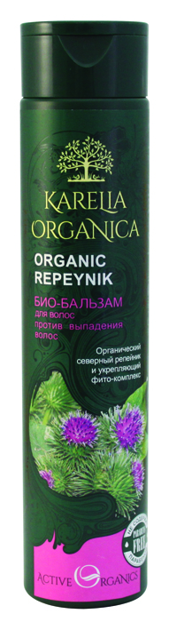 Karelia Organica Био бальзам Organic REPEYNIK Против выпадения волос, 310 мл420608 Karelia Organica Био бальзам Organic REPEYNIK Против выпадения волос, 310 мл420608Специальная формула био-бальзама Organic Repeynik предназначена для регулярного ухода за ослабленными и склонными к выпадению волосами. Органический северный репейник повышает снабжение волосяных луковиц кислородом и питательными веществами, укрепляет корни, препятствует выпадению волос. Органический конский каштан оказывает на кожу головы тонизирующее действие, препятствует быстрому загрязнению волос. Укрепляющий фито-комплекс активно борется со старением волос, стимулирует обменные процессы в коже головы, обеспечивает проникновение питательных веществ в фолликулы, способствует укреплению волосяных луковиц, значительно сокращает потерю волос.