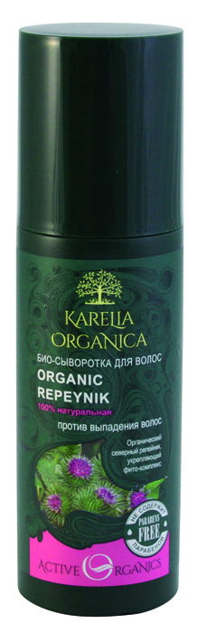 Karelia Organica Био-Сыворотка Organic REPEYNIK Против выпадения волос, 150 мл421902 Karelia Organica Био-Сыворотка Organic REPEYNIK Против выпадения волос, 150 мл421902Интенсивная био-сыворотка Organic Repeynik, благодаря уникальной комбинации ее натуральных активных компонентов, стимулирует обменные процессы в коже головы, насыщает волосяные луковицы кислородом и питательными веществами, укрепляет корни, предотвращает истончение и выпадение, активизирует рост волос. Органический северный репейник повышает снабжение волосяных луковиц кислородом и питательными веществами, укрепляет корни, препятствует выпадению волос. Укрепляющий фито-комплекс активно борется со старением волос, стимулирует обменные процессы в коже головы, обеспечивает проникновение питательных веществ в фолликулы, способствует укреплению волосяных луковиц, значительно сокращает потерю волос.Органический северный репейник, корень аира болотного, листья березы, брусники, черники, тимьян и зверобой - сильнейшие природные средства для укрепления и роста волос. Выросшие в экологически чистых карельских лесах, эти растения впитали всю мощь и энергию этого северного края. Их целебные настои активизируют кровоток в коже головы, ускоряют обменные процессы, что способствует дополнительному питанию и укреплению волосяной фолликулы, стимулируют рост волос, укрепляют структуру, делают волосы более сильными и здоровыми, предупреждают появление перхоти. Комплекс аминокислот способствует проникновению полезных веществ внутрь волоса, улучшает состояние поврежденных волос с помощью восполнения их структуры, укрепляет корни волос, регулирует обмен веществ в волосяных фолликулах, препятствует выпадению волос и активизирует их рост. Витамин РР (Ниацинамид) усиливает микроциркуляцию крови, улучшает питание волос, насыщает волосяные фолликулы кислородом, стимулирует рост волос. Пантенол (провитамин В5) увлажняет, восстанавливает структуру волоса и поврежденные секущиеся концы, уменьшает расслоение и выпадение волос. Витамин Е - мощный антиоксидант, стимулирует кожное дыхание и кровообращение в коже головы, увлажняет и питает волосы. Масло лемонграсса увлажняет волосы, придает им блеск и гладкость.