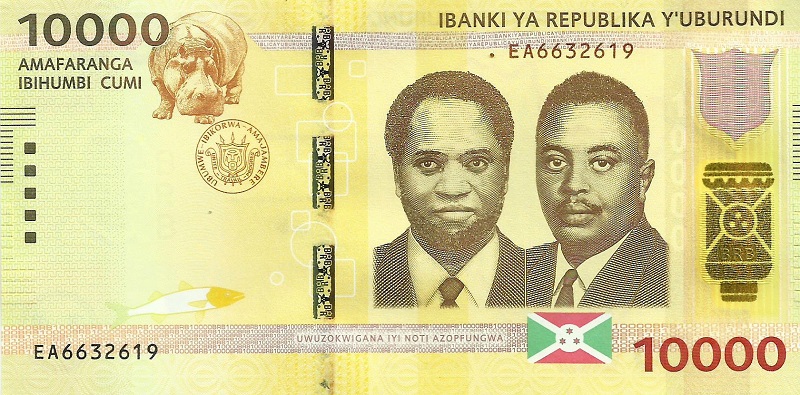 Банкнота номиналом 10000 франков. Бурунди. 2015 год